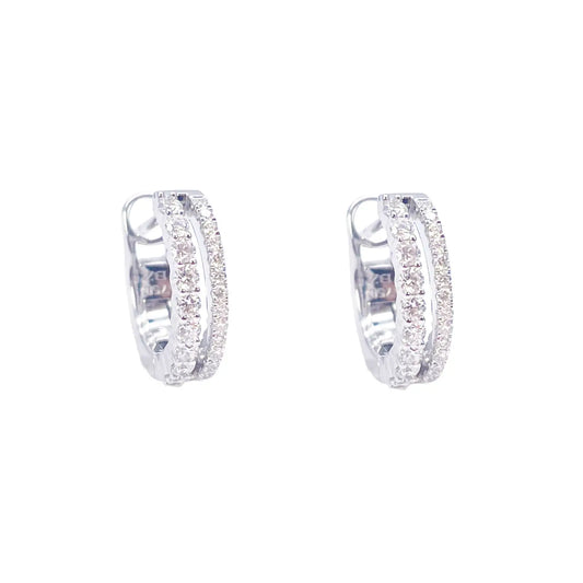 18ct White Gold Natural Diamond 0.37ct Hoop Huggies Earrings 9mm Diameter 