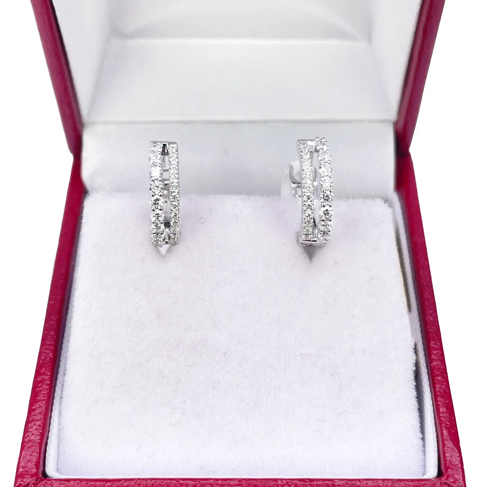 18ct White Gold Natural Diamond 0.37ct Hoop Huggies Earrings 9mm Diameter 