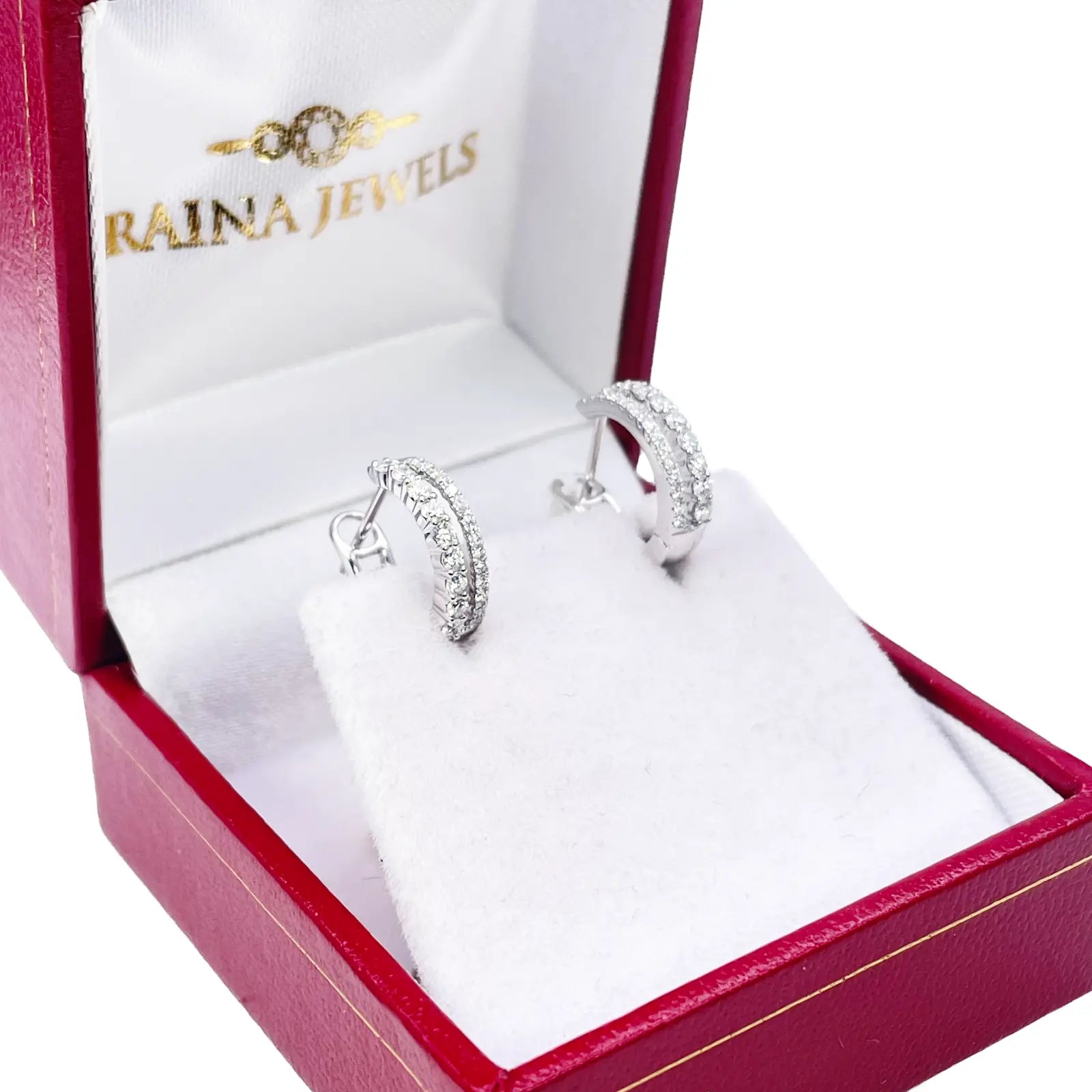 18ct White Gold Natural Diamond 0.37ct Hoop Huggies Earrings 9mm Diameter 