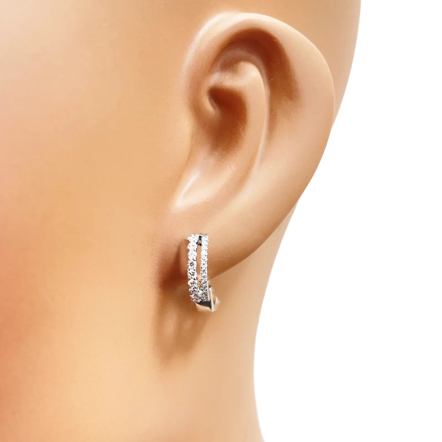 18ct White Gold Natural Diamond 0.37ct Hoop Huggies Earrings 9mm Diameter 