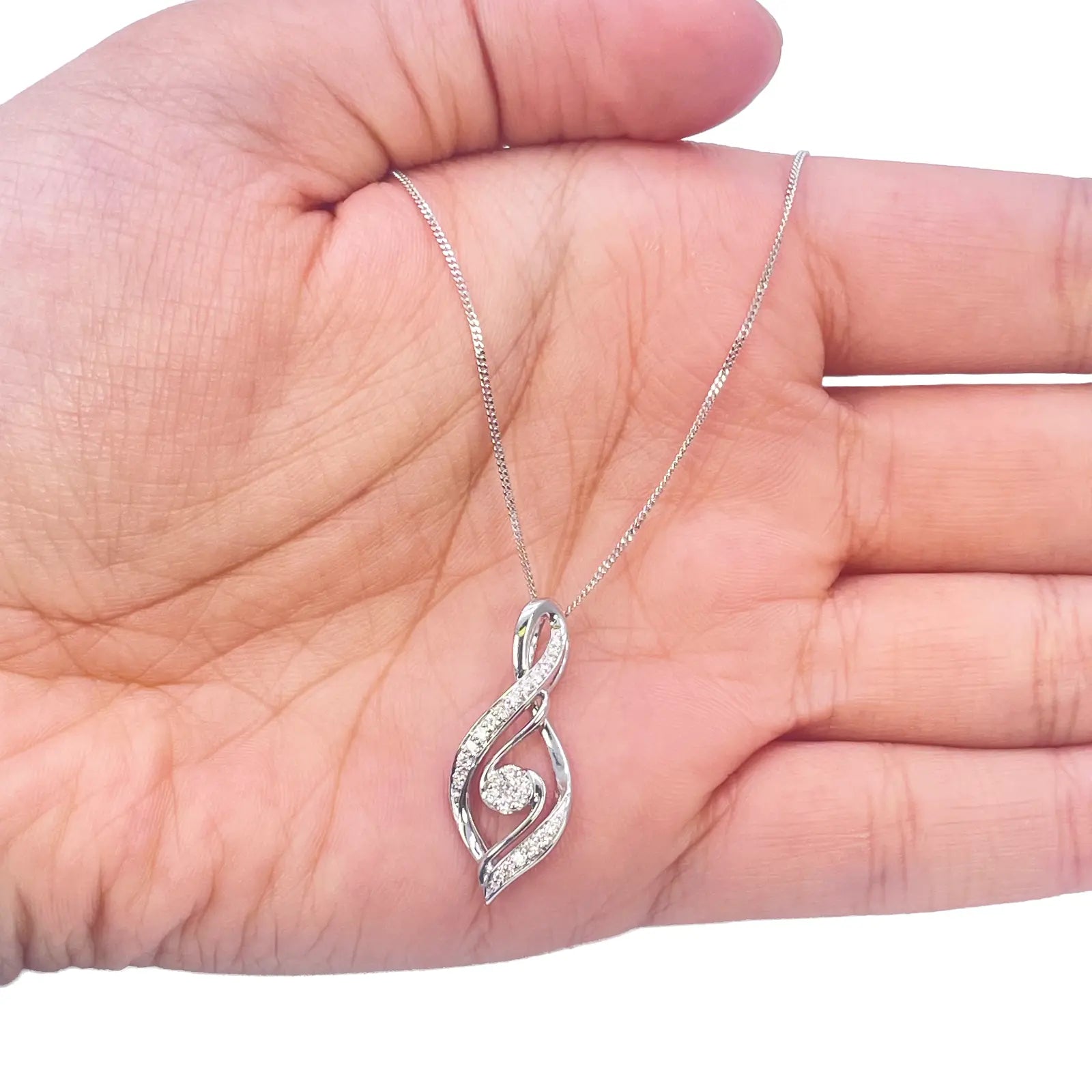 18ct White Gold Natural Diamond Twisted Pendant Chain & Earrings Set 0.55ct 