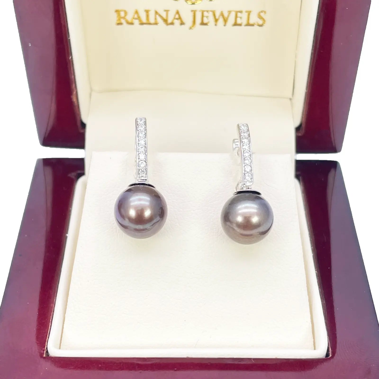18ct White Gold Natural Diamonds & Freshwater Black Pearl Hoop Earrings 0.10ct  Gold earring