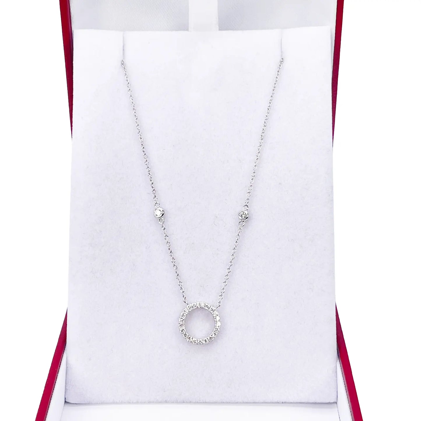 18ct White Gold Natural Round Diamond 0.20ct Circle of Life Necklace 17 Inches 