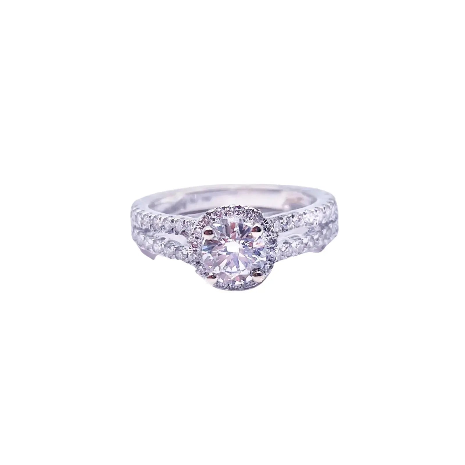 18ct White Gold Natural Round Diamond Halo Split Band Engagement Ring 1.20ct GIA  Diamond Ring