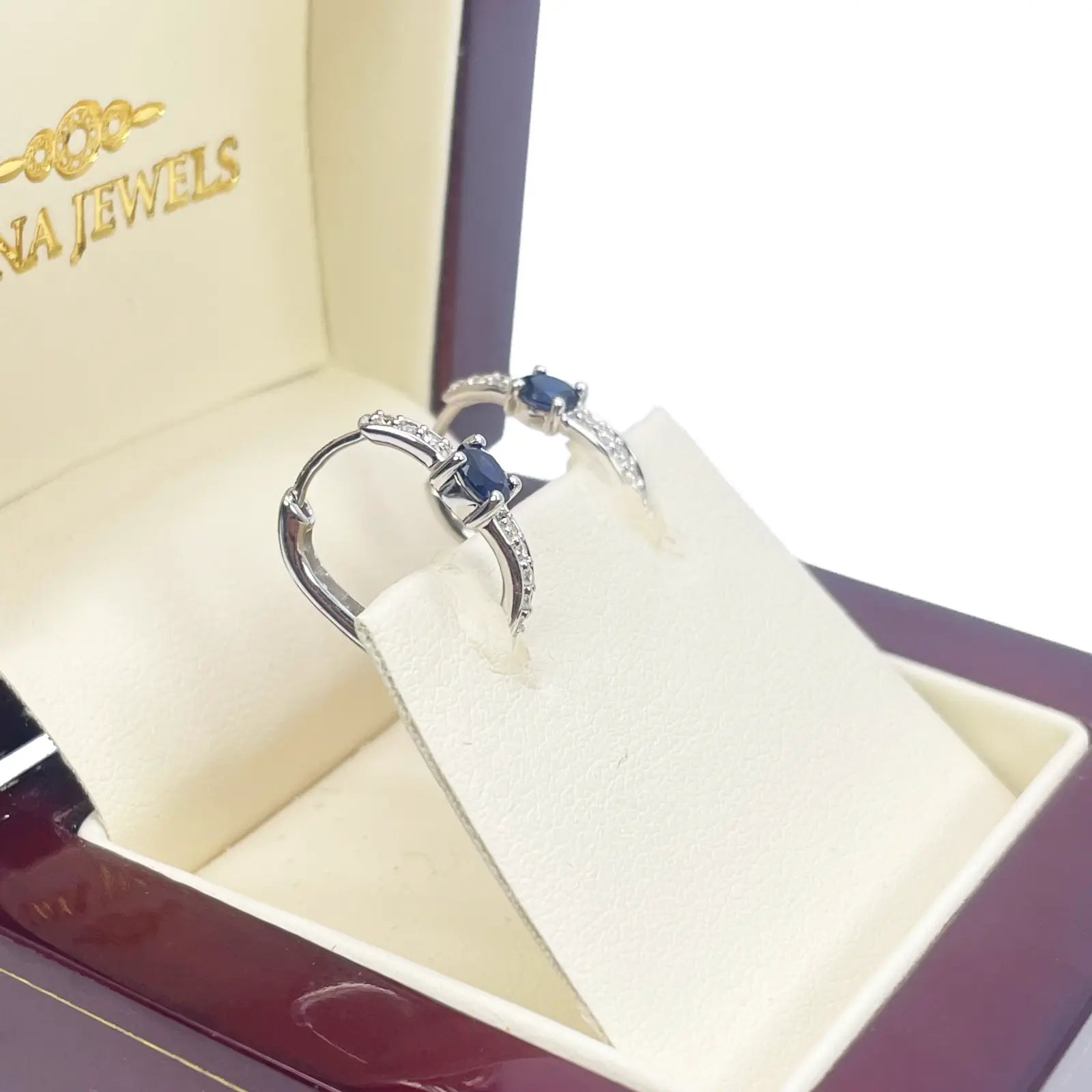 18ct White Gold Natural Sapphire Prong & Diamond Huggie Hoop Earrings 0.64ct 
