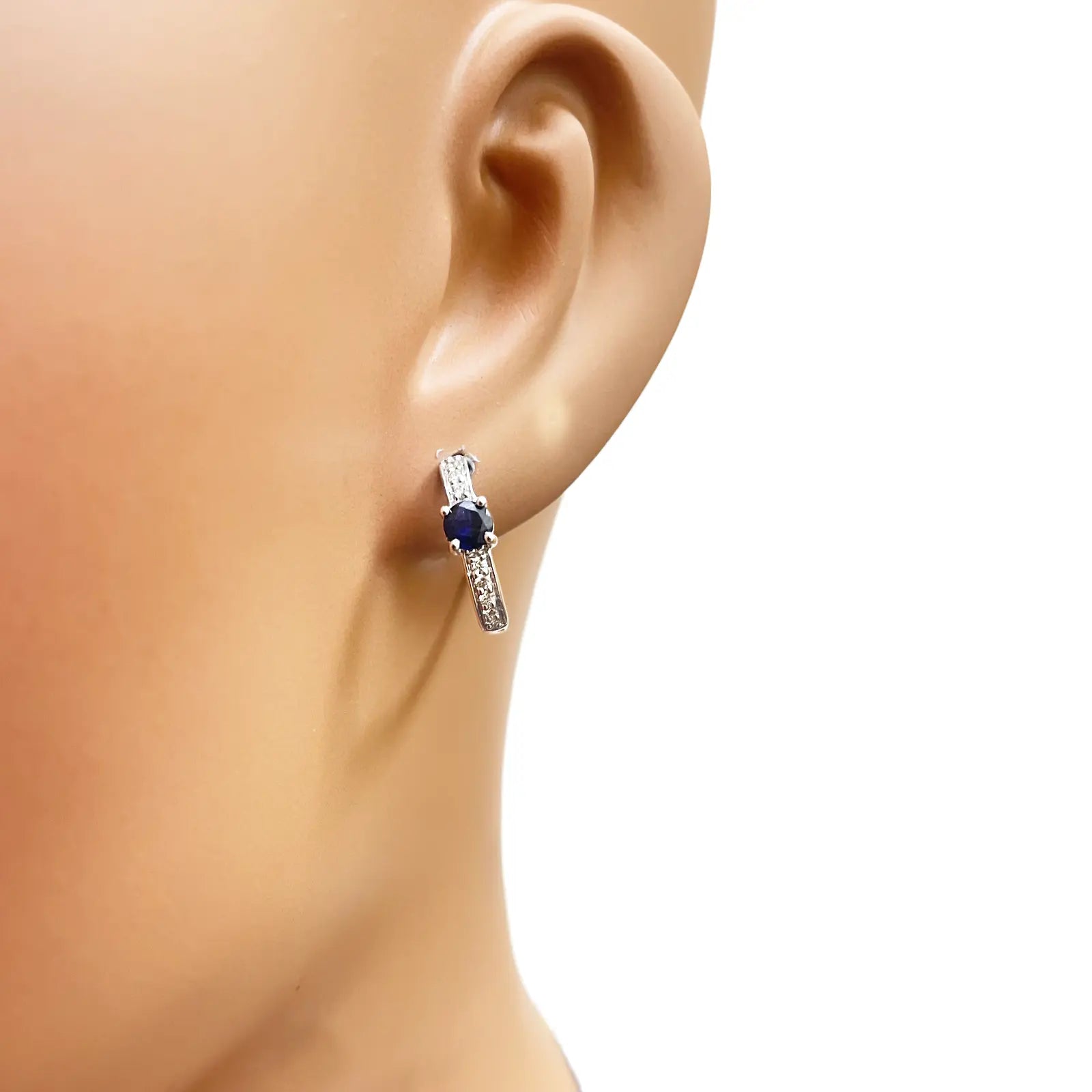 18ct White Gold Natural Sapphire Prong & Diamond Huggie Hoop Earrings 0.64ct 