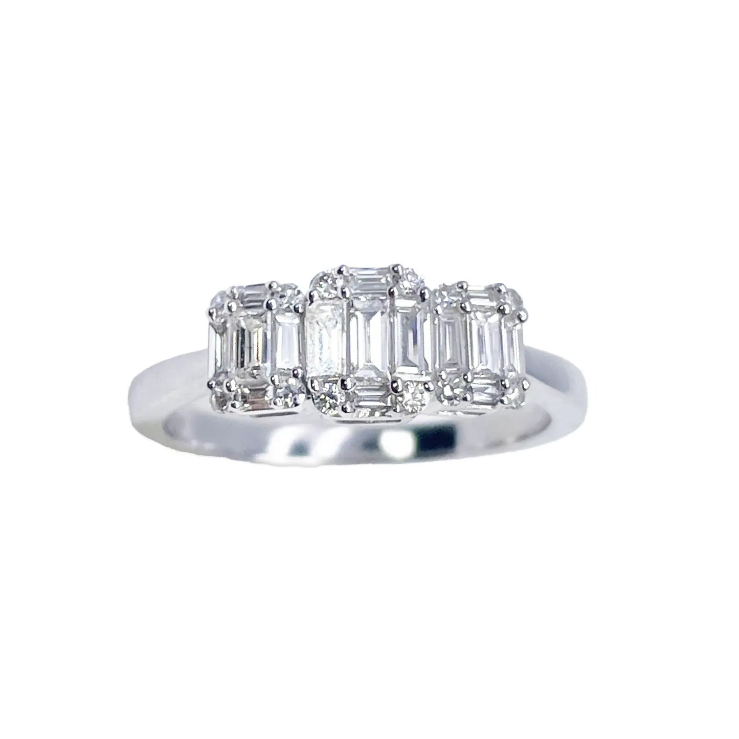 18ct White Gold Round Diamond & Baguette Trilogy Ring 0.58ct  Diamond Ring