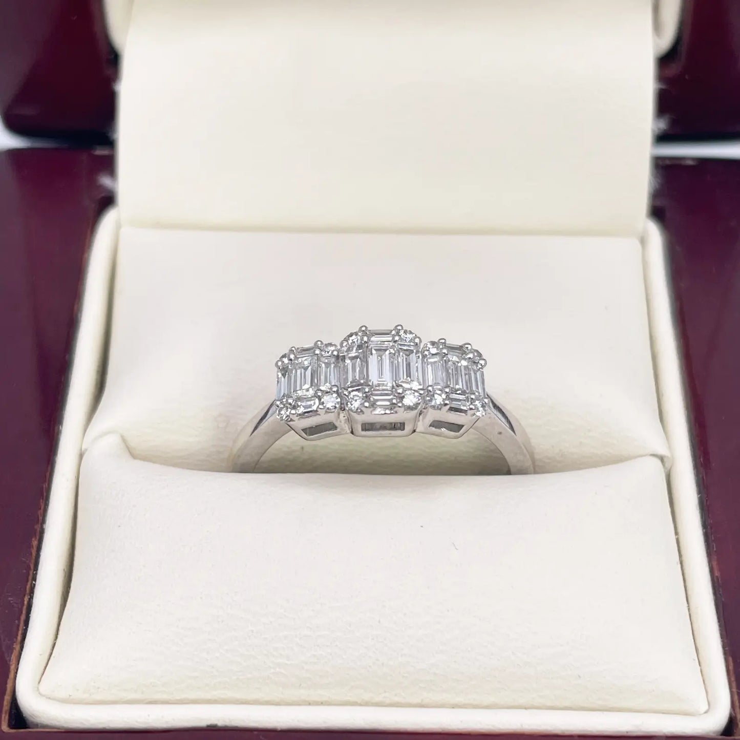 18ct White Gold Round Diamond & Baguette Trilogy Ring 0.58ct  Diamond Ring
