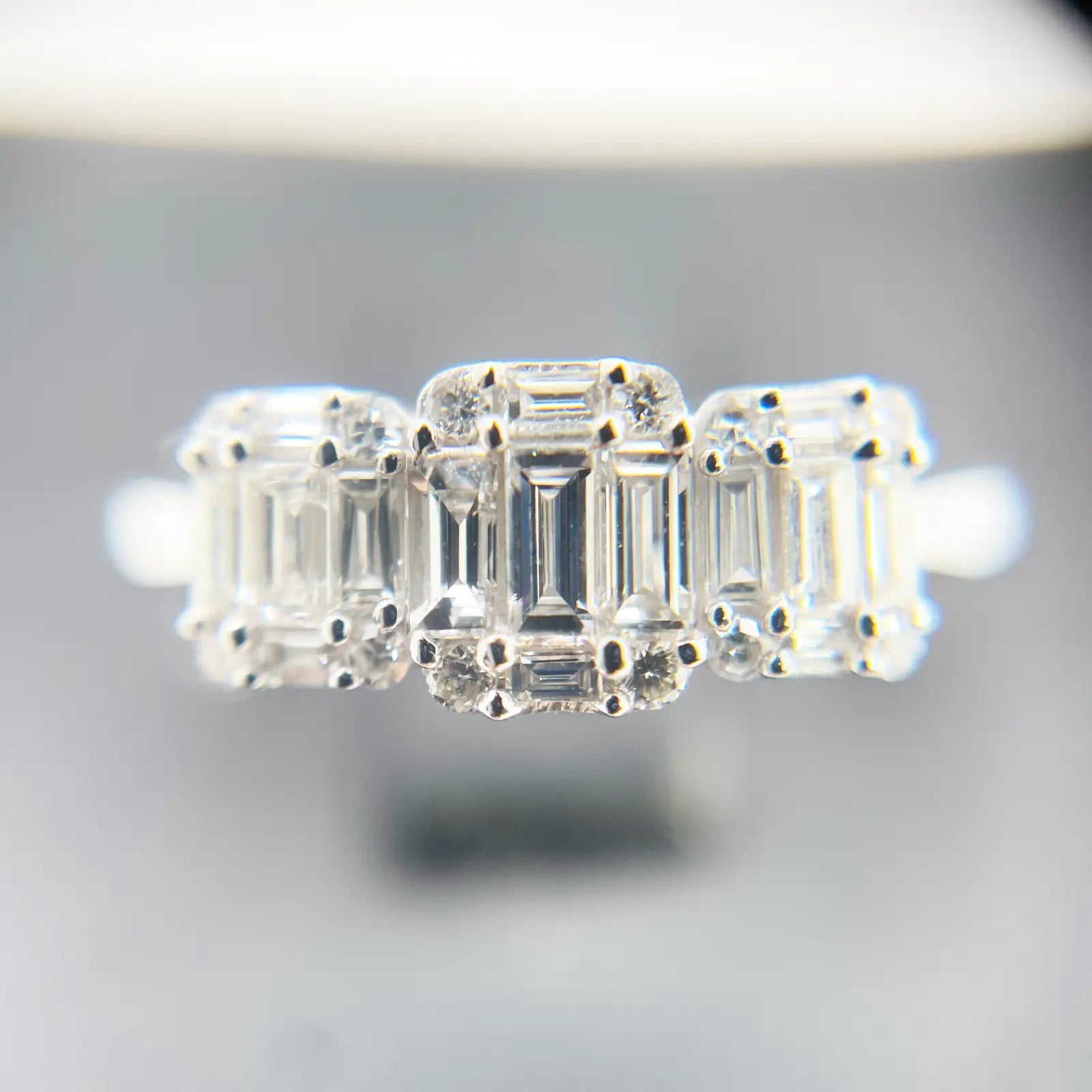 18ct White Gold Round Diamond & Baguette Trilogy Ring 0.58ct  Diamond Ring