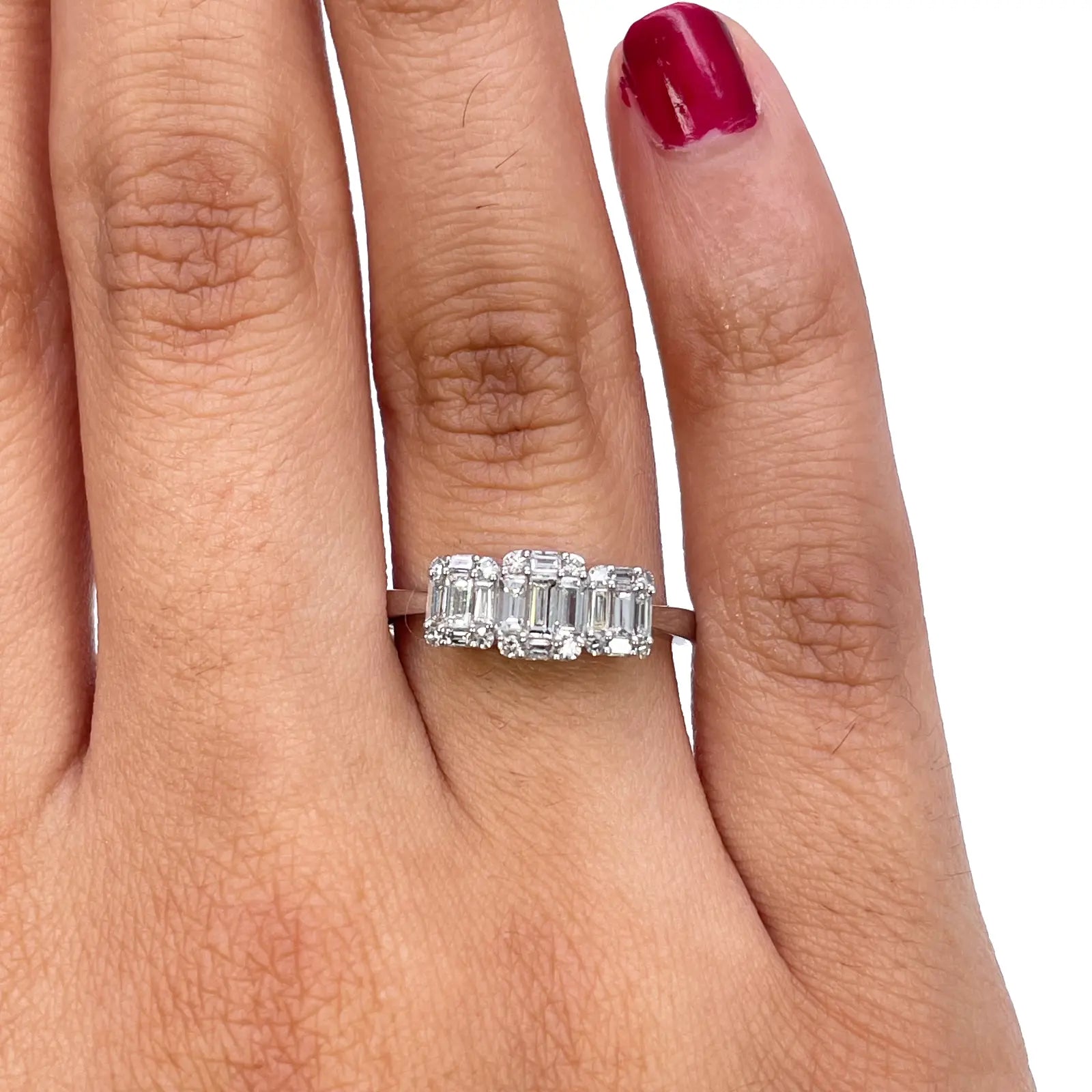 18ct White Gold Round Diamond & Baguette Trilogy Ring 0.58ct  Diamond Ring