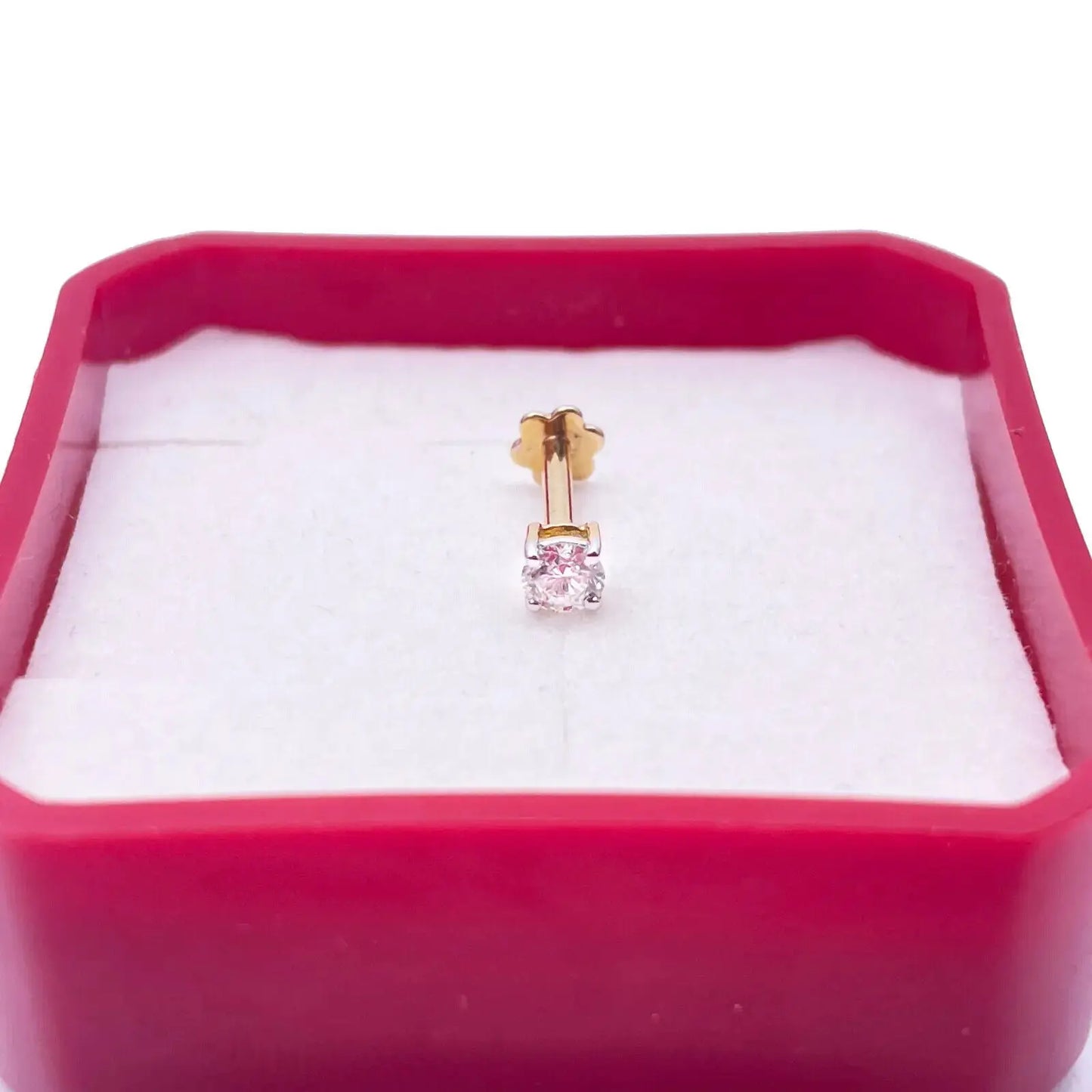 18ct White Or Yellow Gold Diamond Nose Stud Pin 0.12ct 4claw 3.0mm Width  Body Piercings