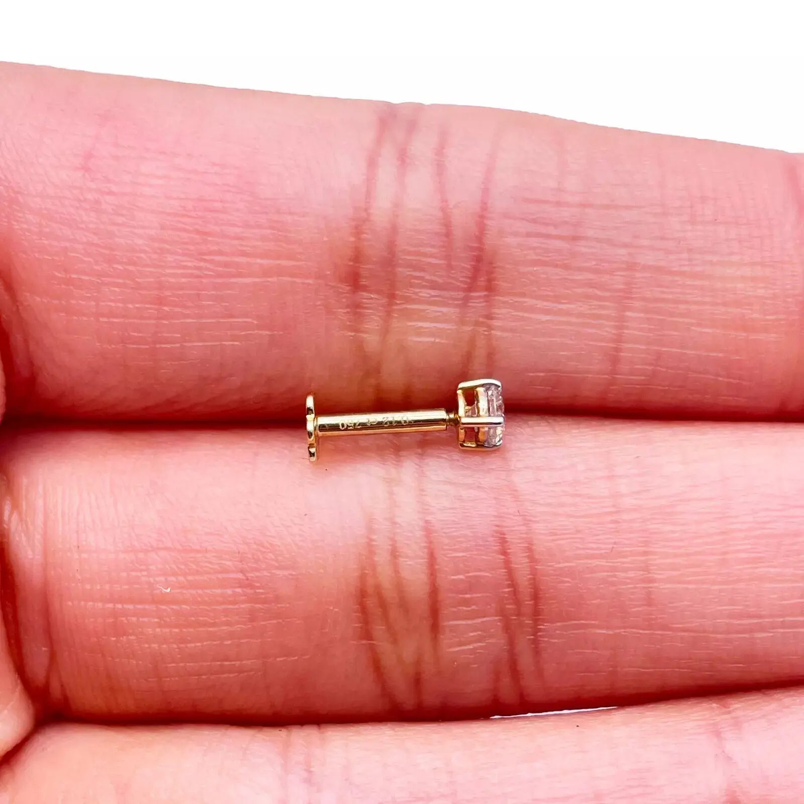 18ct White Or Yellow Gold Diamond Nose Stud Pin 0.12ct 4claw 3.0mm Width  Body Piercings