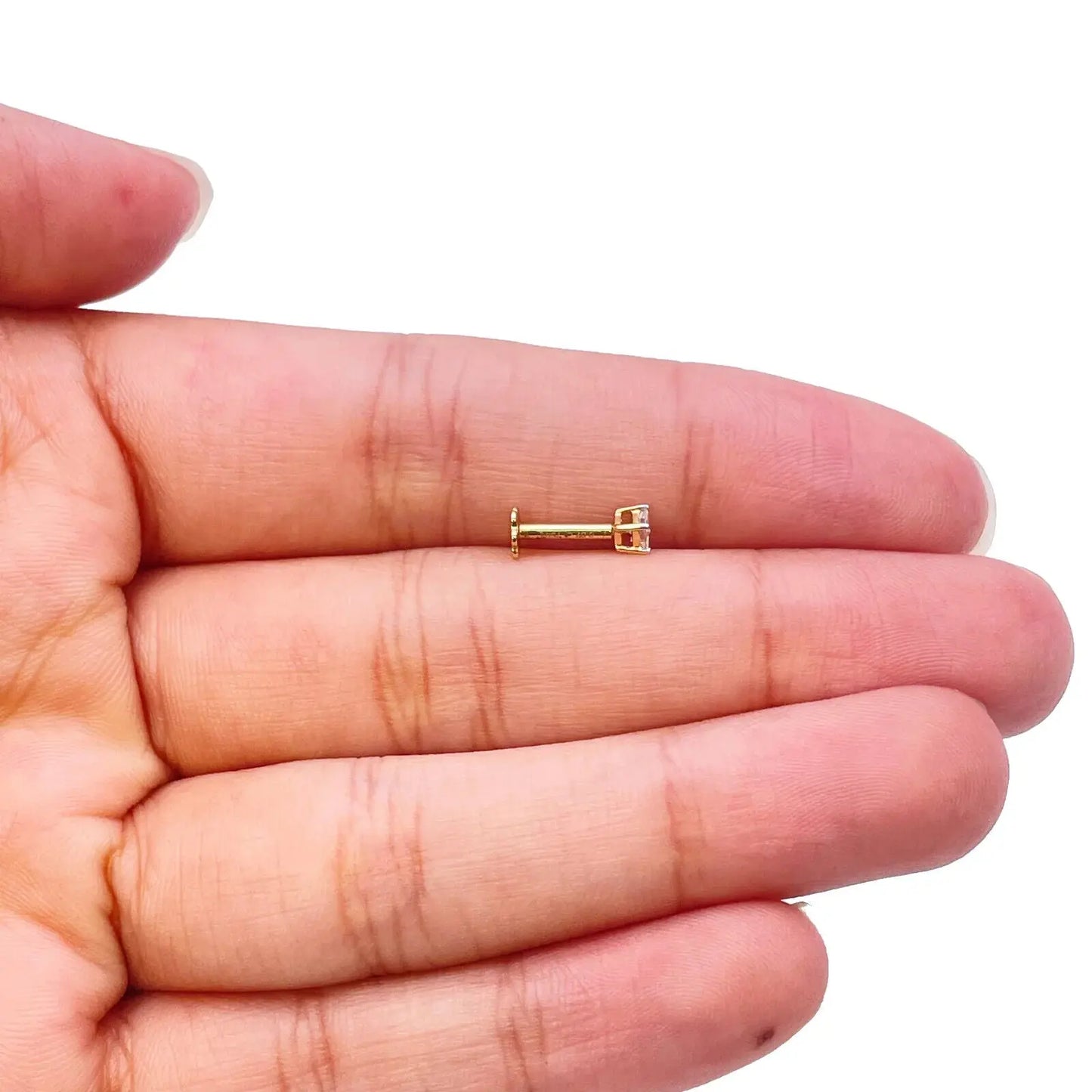 18ct White Or Yellow Gold Princess Diamond Nose Stud Pin 0.10ct 4 claw 3.2mm  Body Piercings