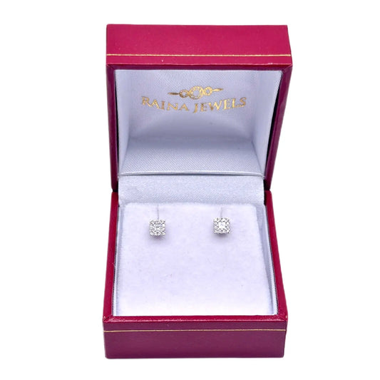 18ct White gold Round and Princess cut Diamonds Stud Earrings 0.21ct  Gold earring