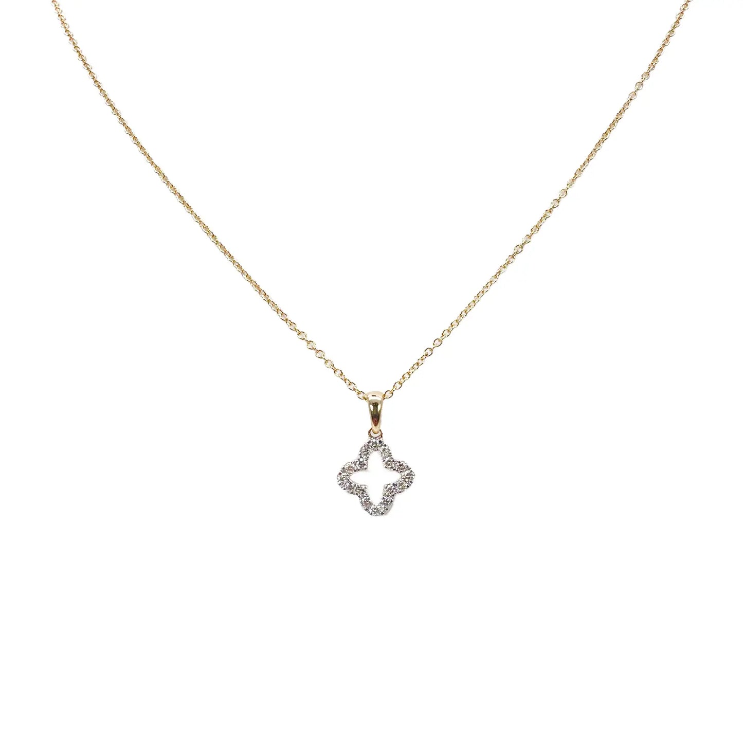 18ct Yellow Gold Diamond Clover Necklace Stud Earrings Matching Set 0.38ct 