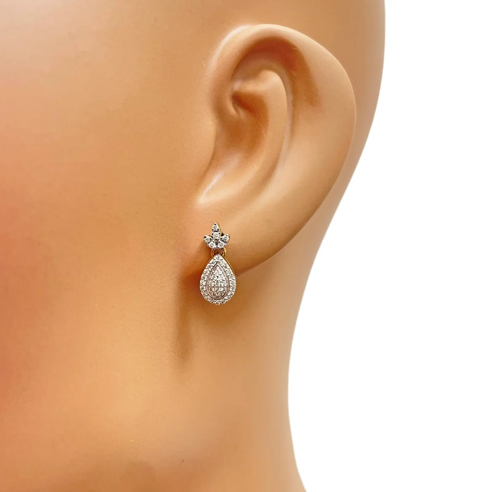 18ct Yellow Gold Diamond Pear Cluster Pineapple Drop Earrings 0.30ct  Diamond Earrings