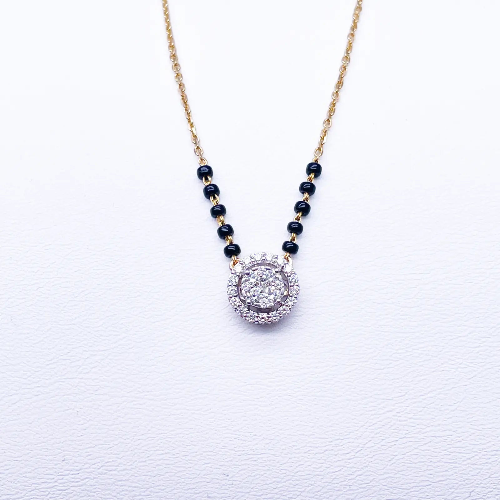 18ct Yellow Gold Natural Diamond Cushion Pendant Mangalsutra Necklace 0.45ct IGI  Mangalsutra Chains
