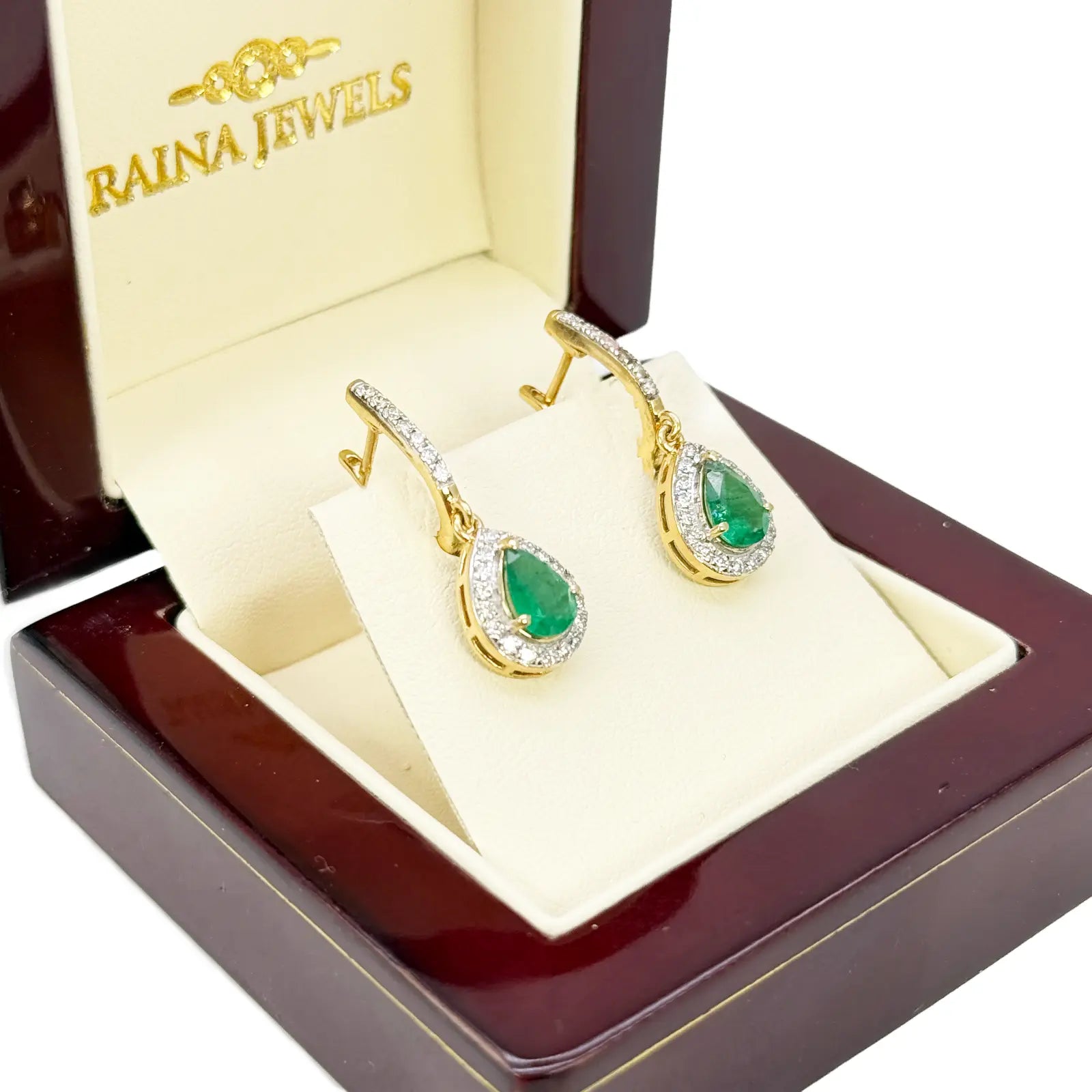 18ct Yellow Gold Natural Diamond & Zambian Emerald Huggie Hoop Earrings 1.48ct 