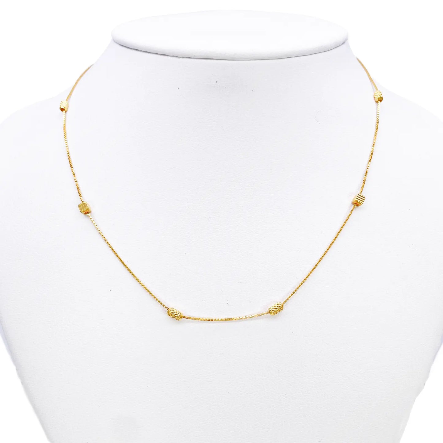22ct Gold Beaded Necklace Diamond Cut Cube & Rounded Beads Box Chain 16 Inches 