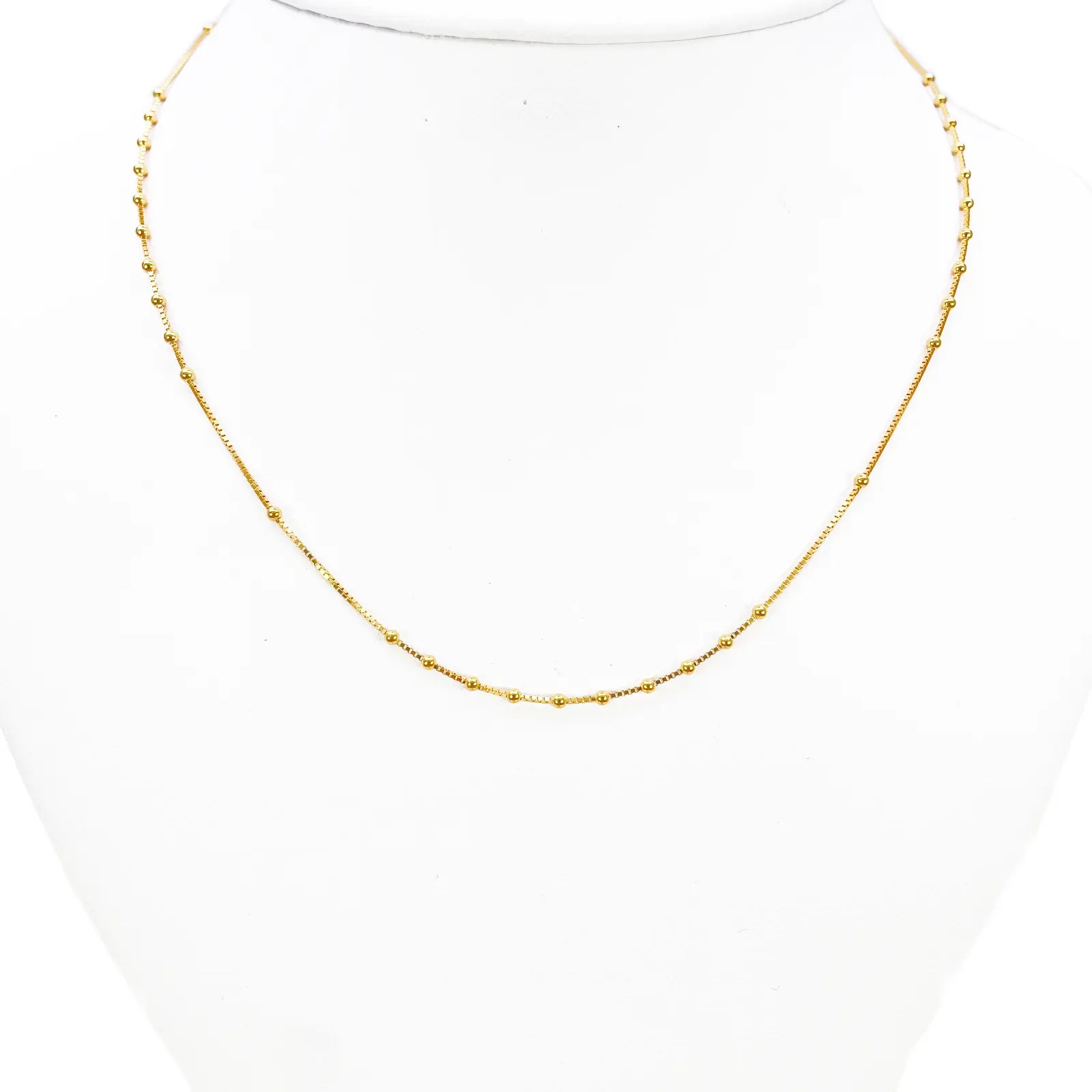 22ct Gold Beaded Necklace High Polished Round Beads Box Chain 16 Inches 