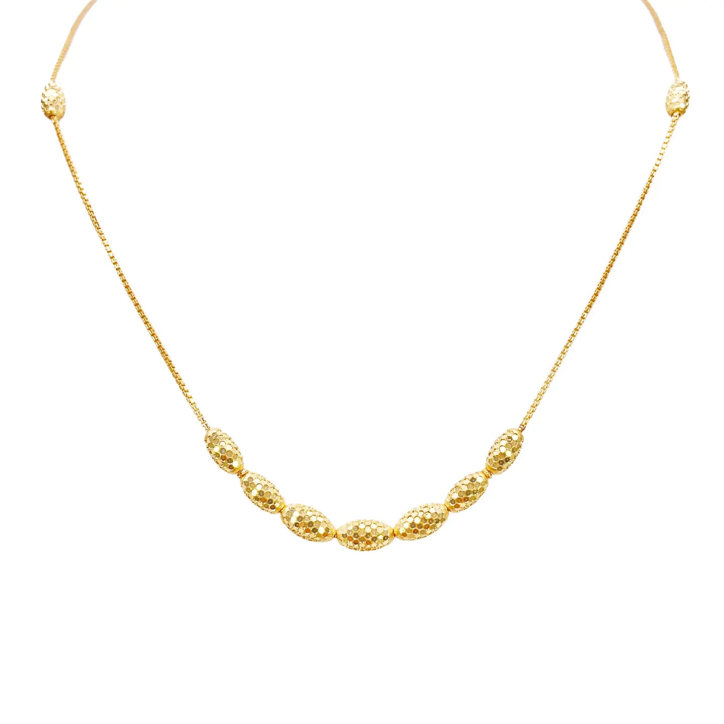 22ct Gold Beaded Necklace Sparkly Diamond Cut Oval Beads On A Box Chain 18 Inch¬†