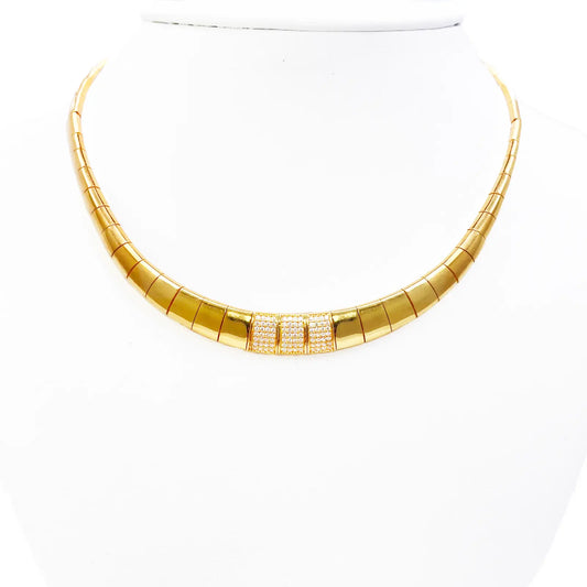 22ct Gold Cubic Zirconia Choker Necklace High Polished 15 Inches 8.8mm Width 