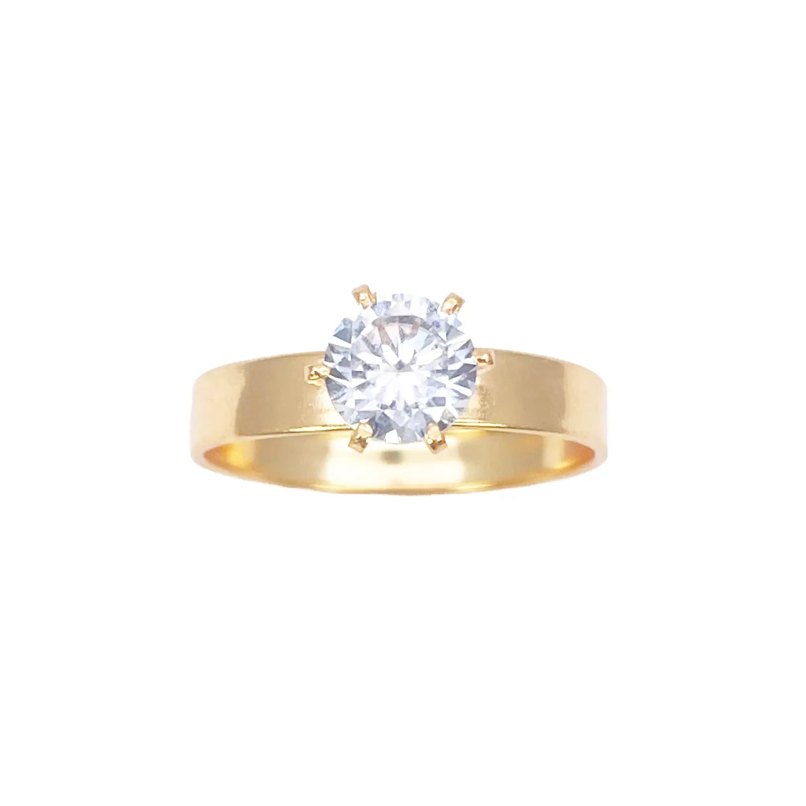 22ct Gold Cubic Zirconia Solitaire Ring 6-Claw 7mm Width 