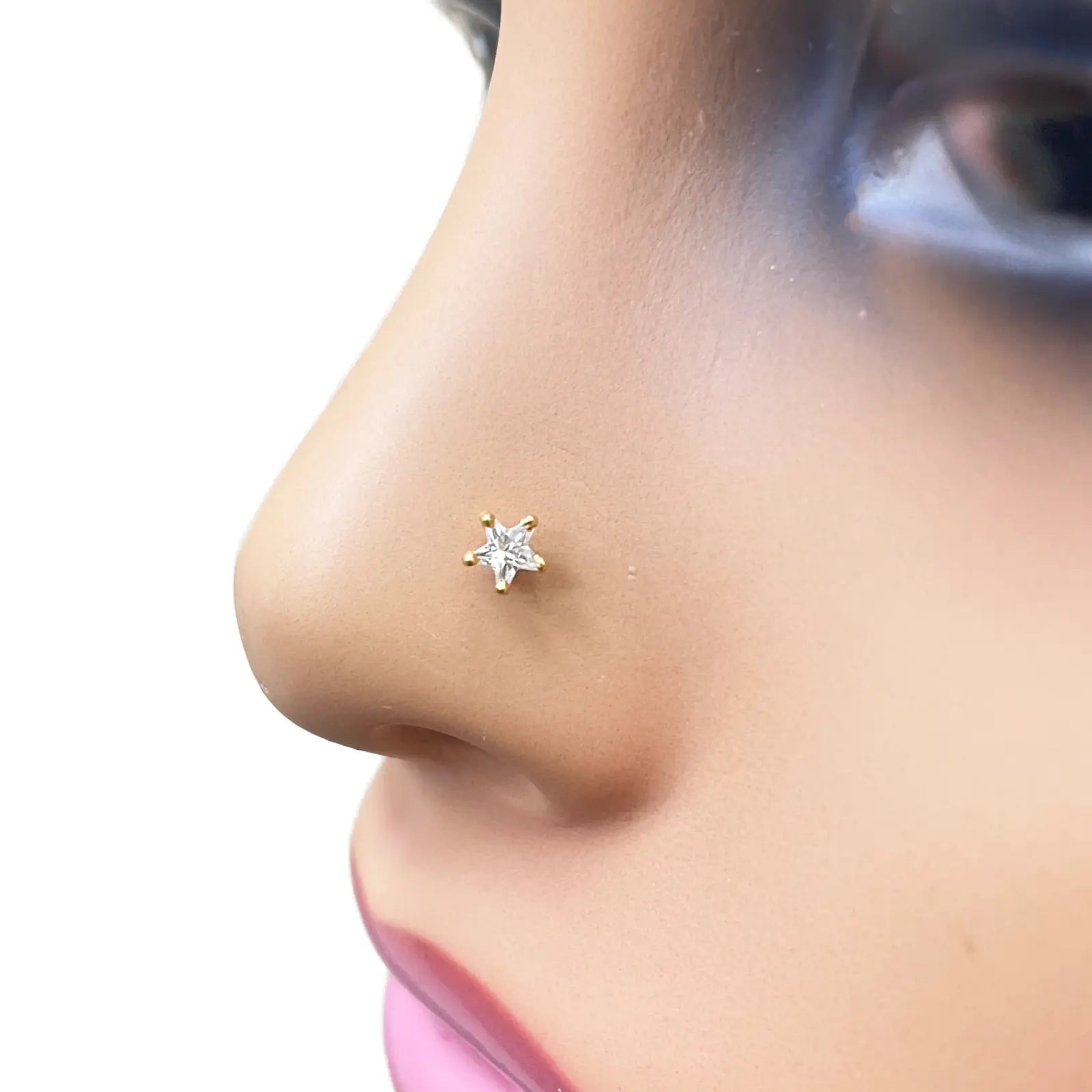22ct Gold Cubic Zirconia Star Nose Stud/Pin 4.3mm Width 