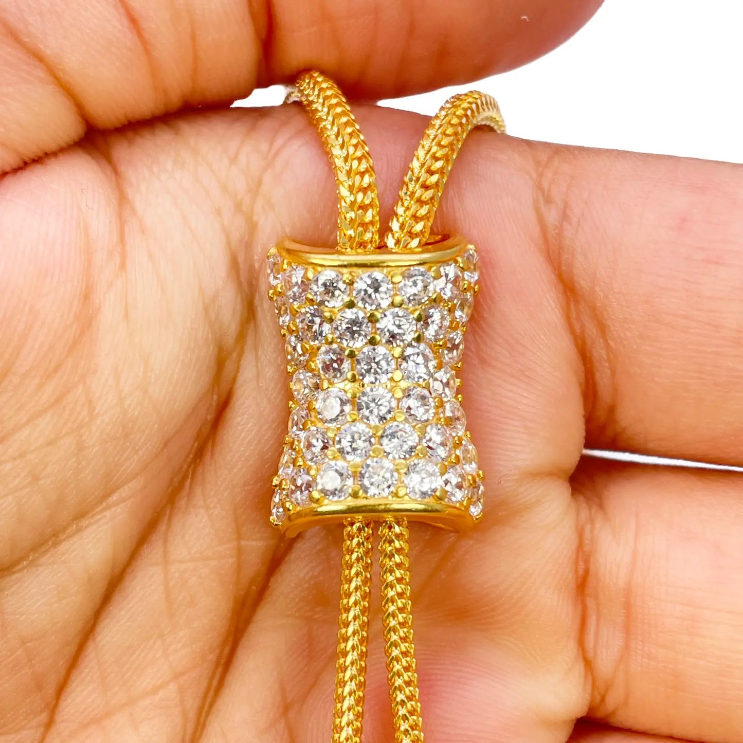22ct Gold Cubic Zirconia Y-Drop Necklace Lariat Dragon Foxtail Tassel Chain 16.5 Inches 