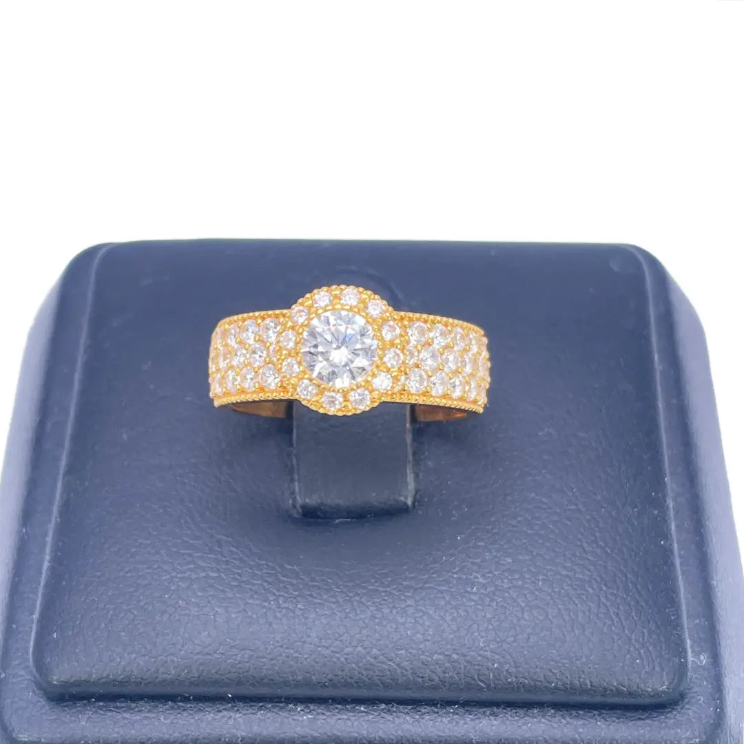 22ct Gold Halo Ring Cubic Zirconia Three Row Pave Set Ring 8.5mm Width  Diamond Bracelets