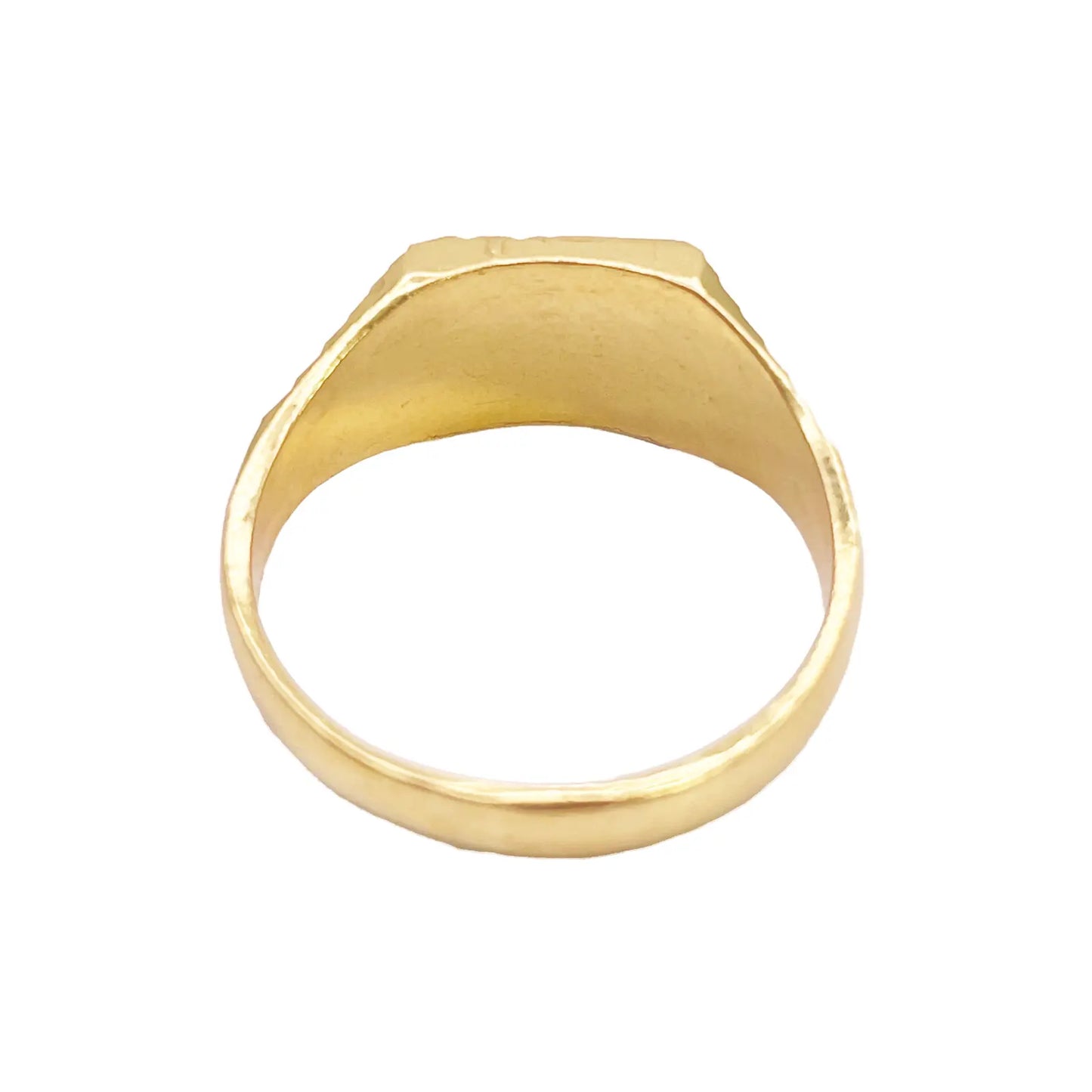 22ct Gold Square Signet Textured & High Polished Diamond Cut Ring 8.4mm Width 