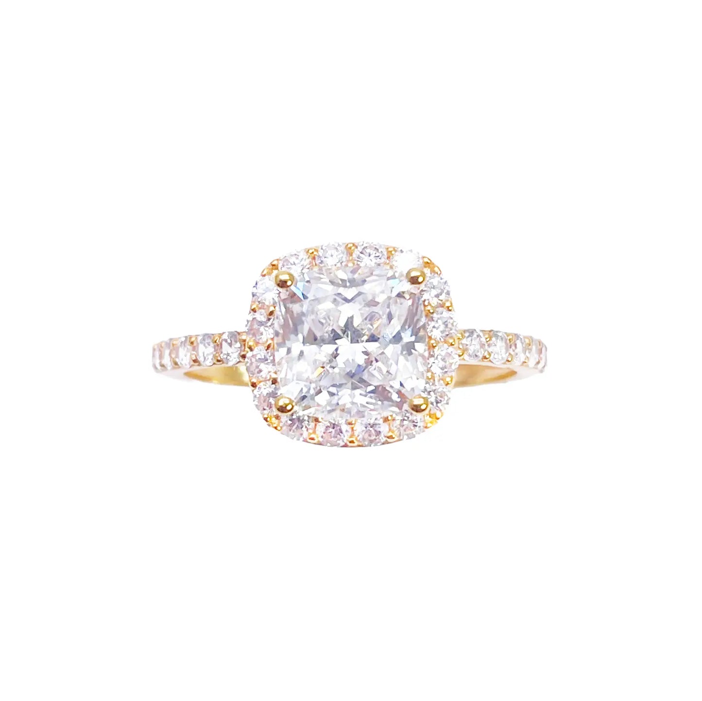 22ct Yellow Gold 4-Claw Cubic Zirconia Cushion Half Eternity Engagement Ring & Matching Band 