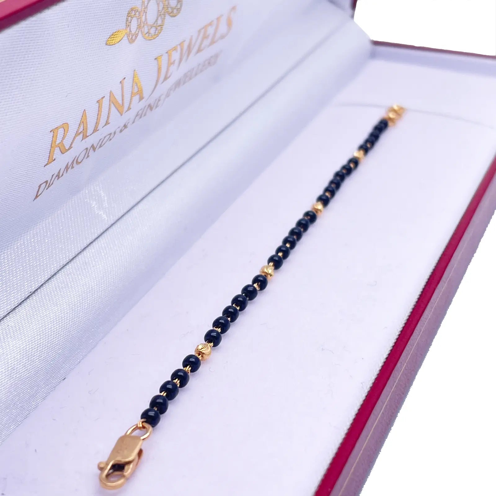22ct Yellow Gold Children's Bracelet Black & Diamond Cut Gold Beads (Maniya/Manka/Nazariya) 