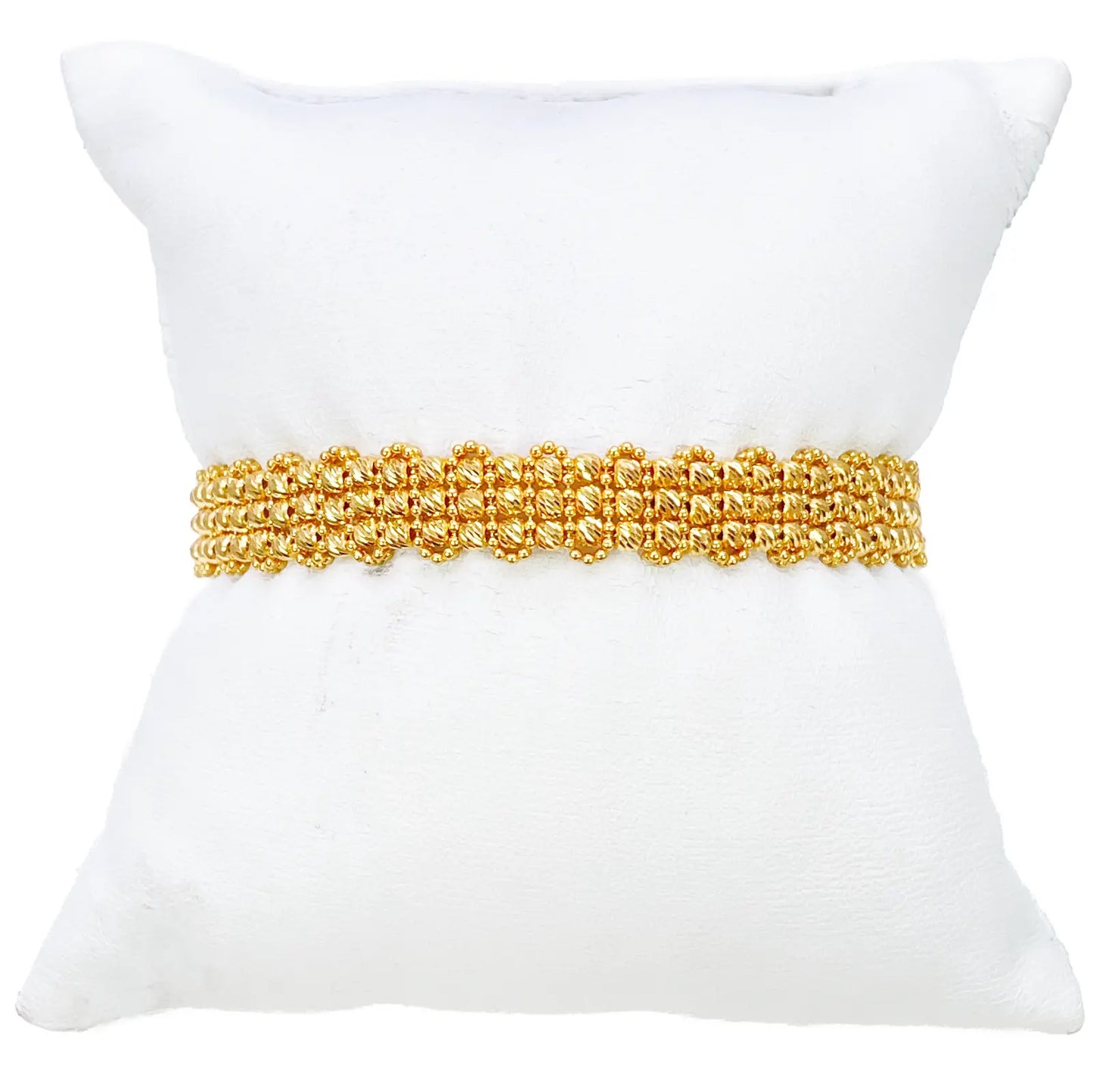22ct Yellow Gold Diamond-Cut Bead Link Cluster Cuff Bracelet  Gold Bracelet