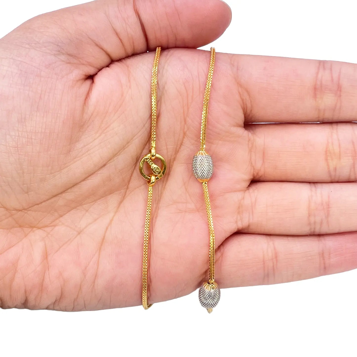 22ct Yellow Gold Diamond Cut Two Tone Beaded Slip-On Necklace & Drop Earrings 