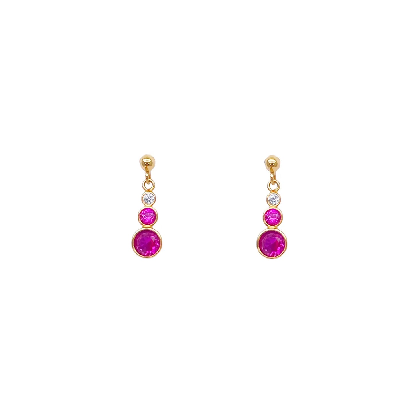 22ct Yellow Gold Drop Red Bubble Pendant & Chain With Matching Drop Earrings 