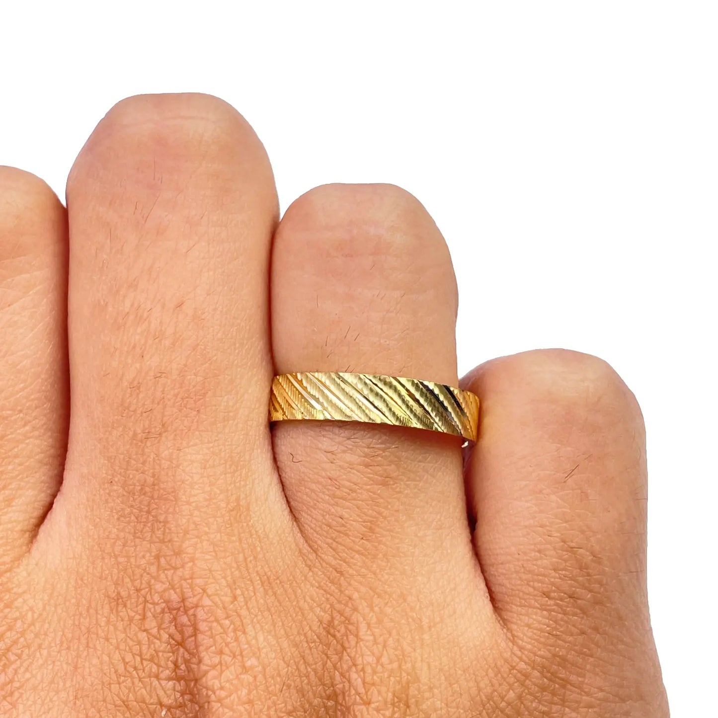 22ct Yellow Gold Fancy Textured & Diamond Cut Polished Stripes  Women's Band 4mm 