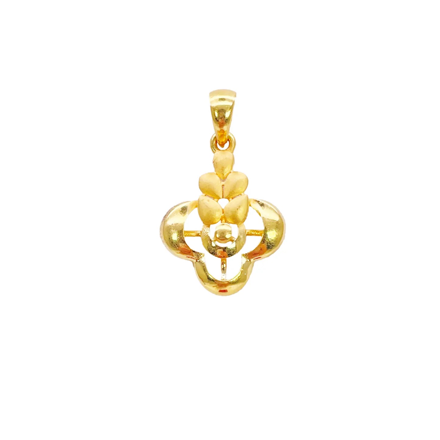 22ct Yellow Gold Floral Pendant & Stud Earring Set High Polish & Matt Finish  Gold Necklace