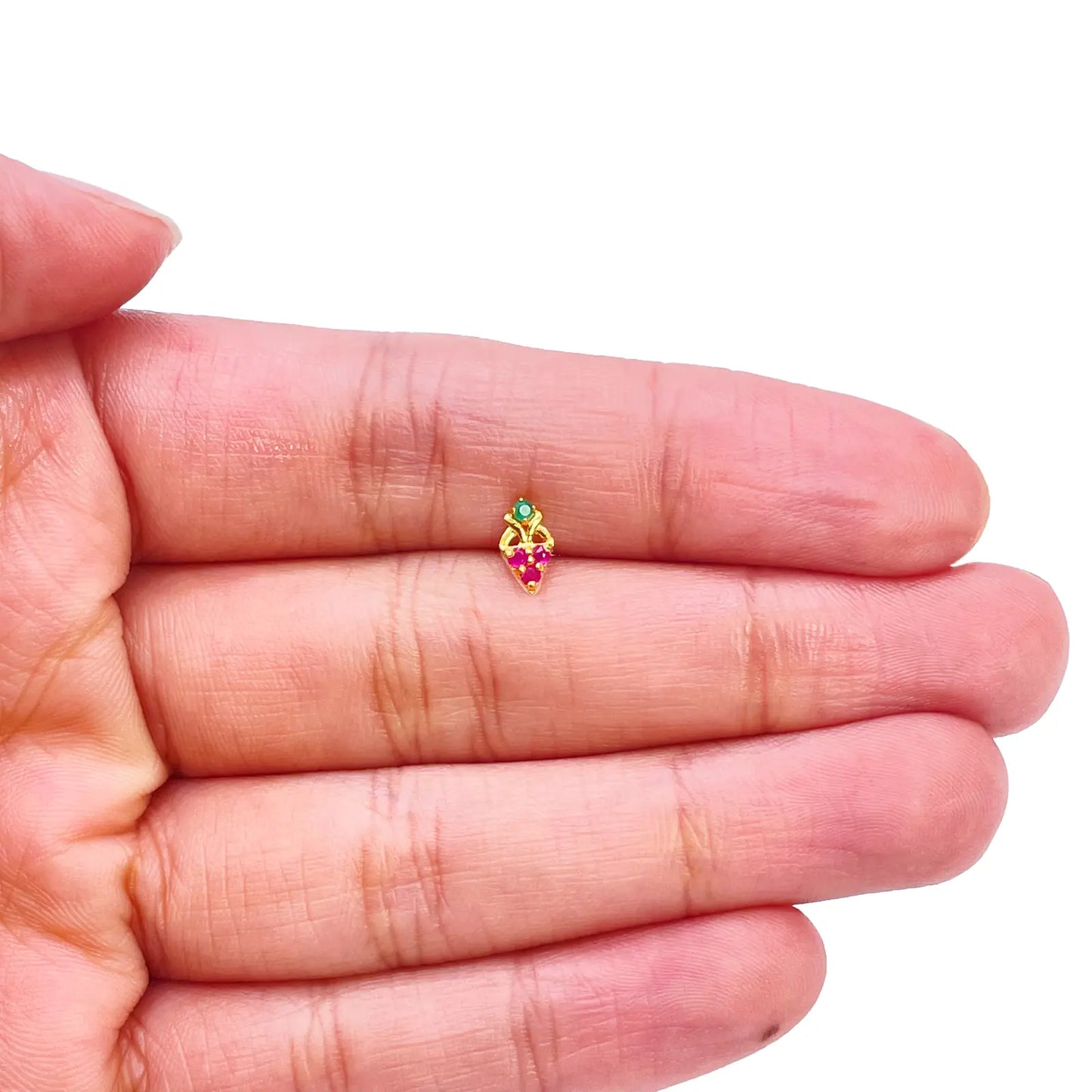 22ct Yellow Gold Fruit Red & Green Gemstone Nose Pin/Stud 4mm Width  Diamond Bracelets