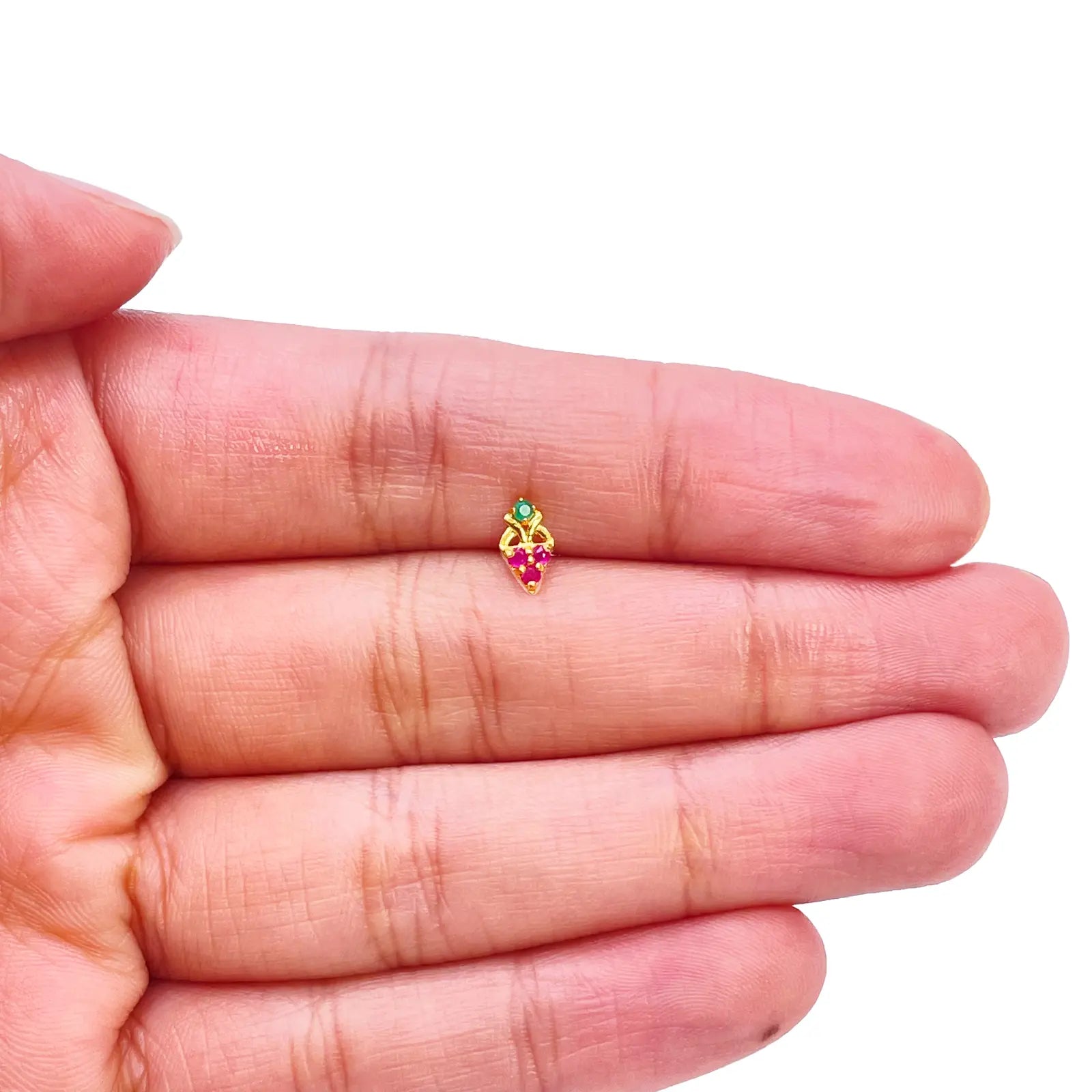 22ct Yellow Gold Fruit Red & Green Gemstone Nose Pin/Stud 4mm Width  Diamond Bracelets