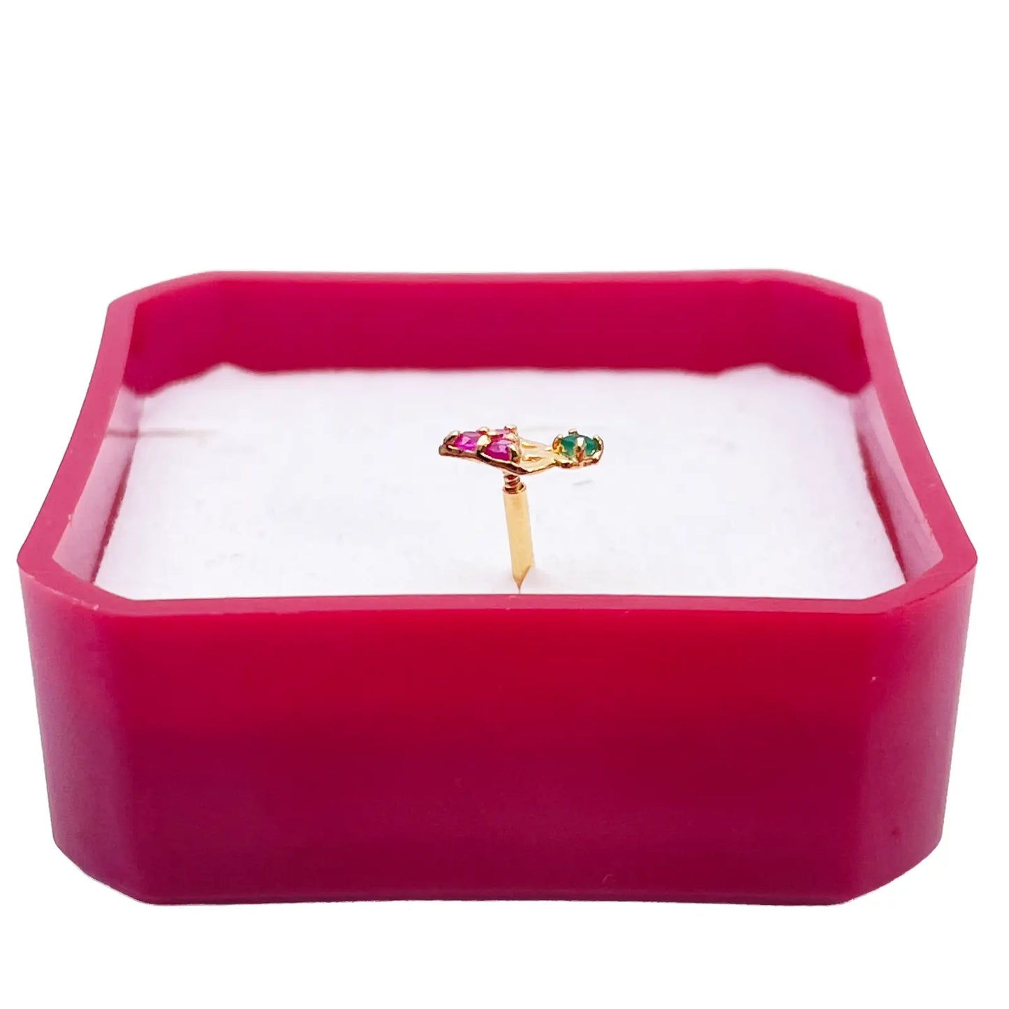 22ct Yellow Gold Fruit Red & Green Gemstone Nose Pin/Stud 4mm Width  Diamond Bracelets