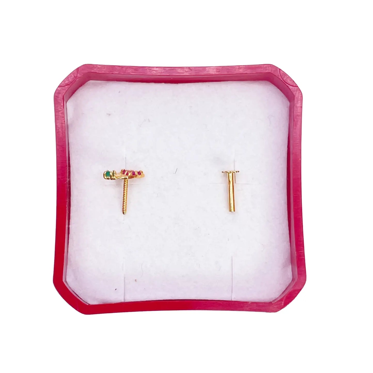 22ct Yellow Gold Fruit Red & Green Gemstone Nose Pin/Stud 4mm Width  Diamond Bracelets