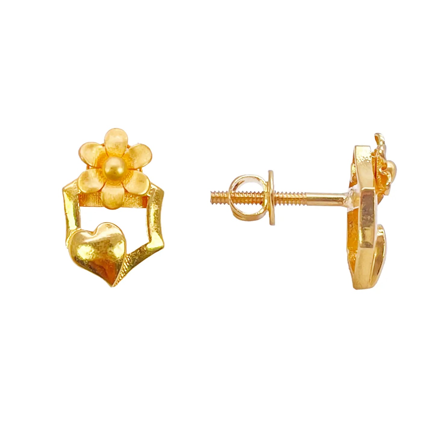 22ct Yellow Gold High Polished Floral Heart Cut Out Pendant Earring Set  Jewelry Set