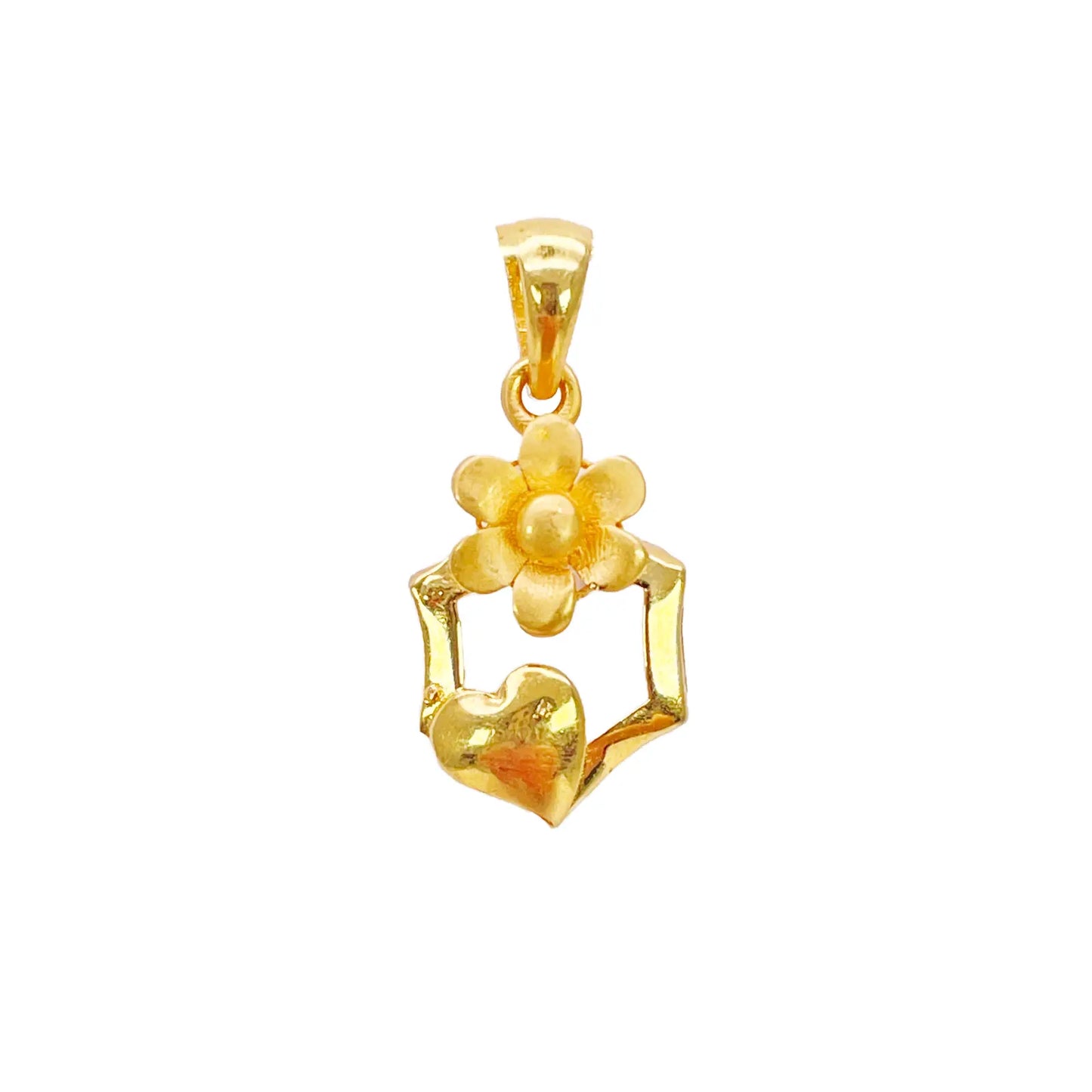 22ct Yellow Gold High Polished Floral Heart Cut Out Pendant Earring Set  Jewelry Set