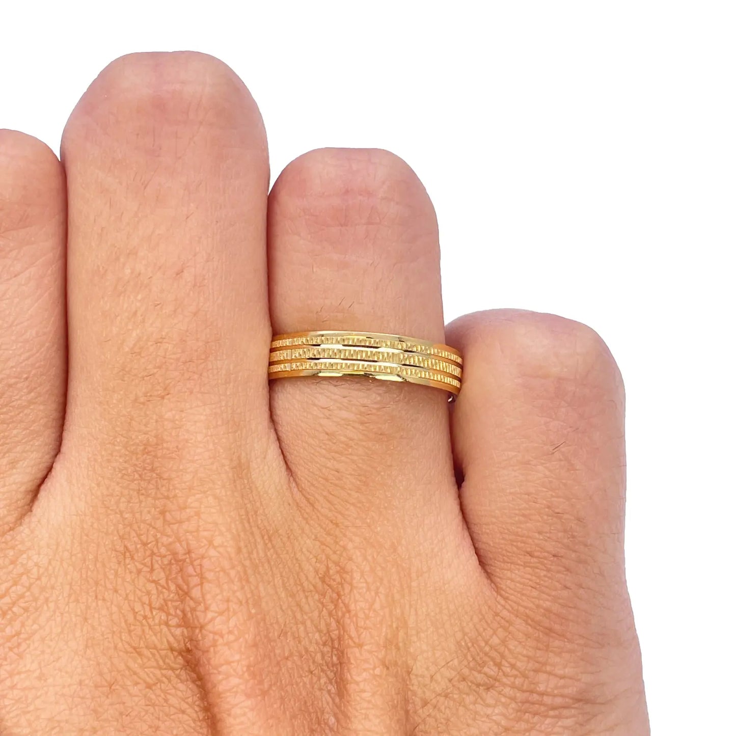 22ct Yellow Gold High Polished & Triple Row Textured Women's Wedding Band 4mm 