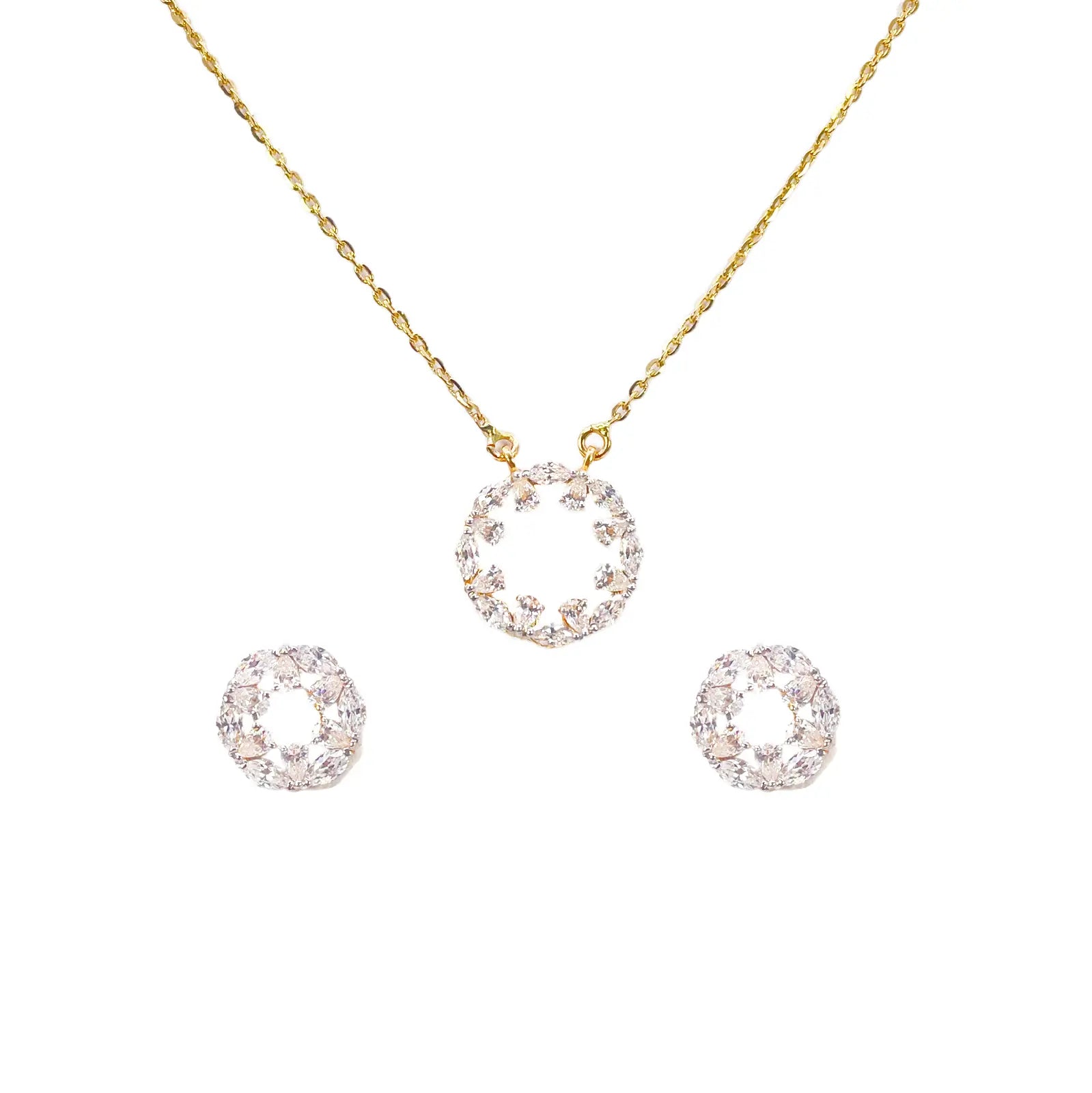 22ct Yellow Gold Ladies Sparkly Cubic Zirconia 17.5 Inch Necklace & Stud Earrings Set 