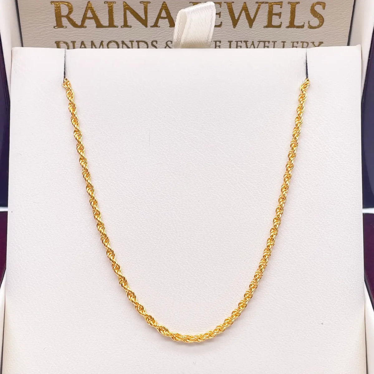 22ct Yellow Gold Lightweight Rope Chain Necklace 16 Inches 1.7mm Width 