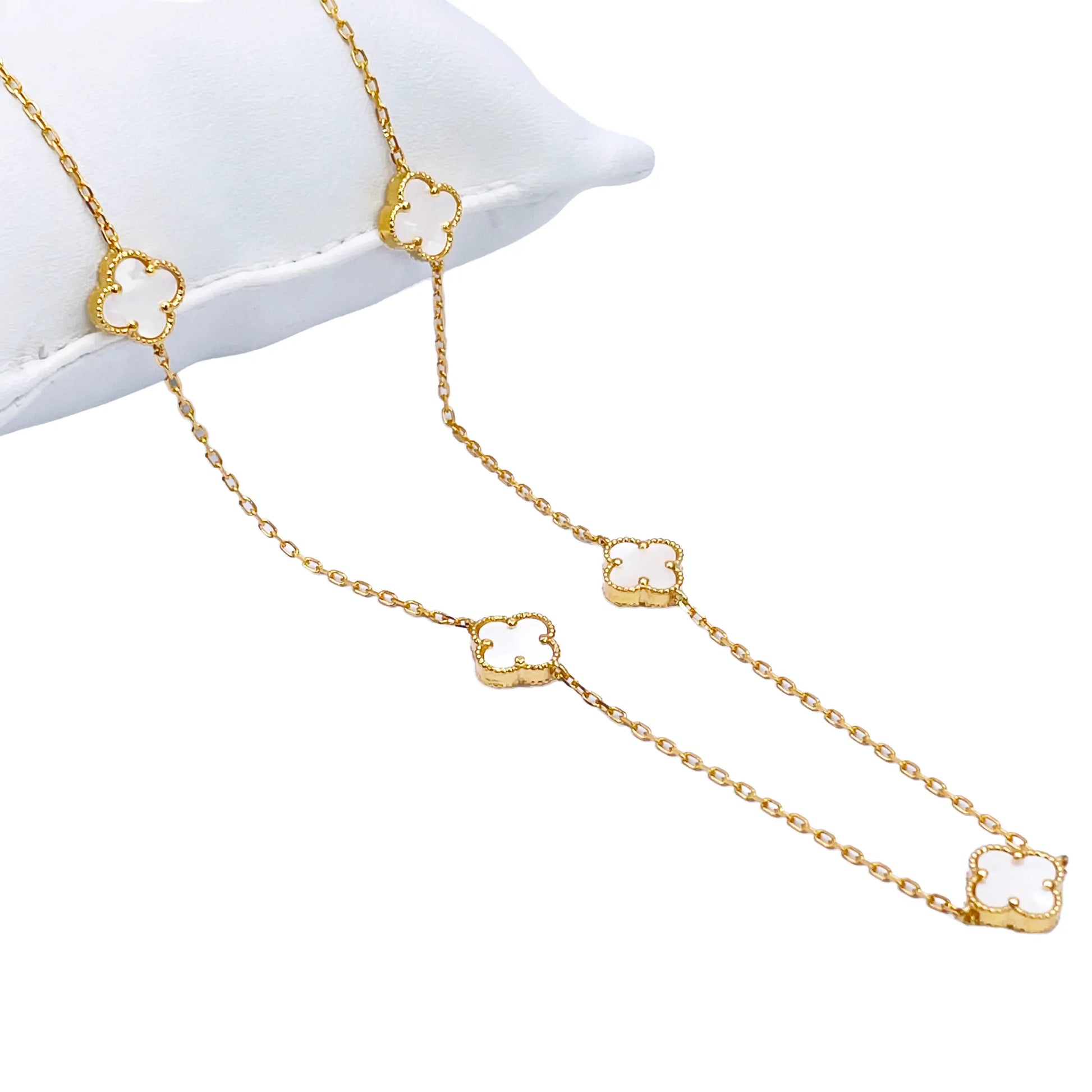 22ct Yellow Gold Mother Of Pearl Clover Necklace 19.5"inches Width 9.4mm  Diamond Bracelets
