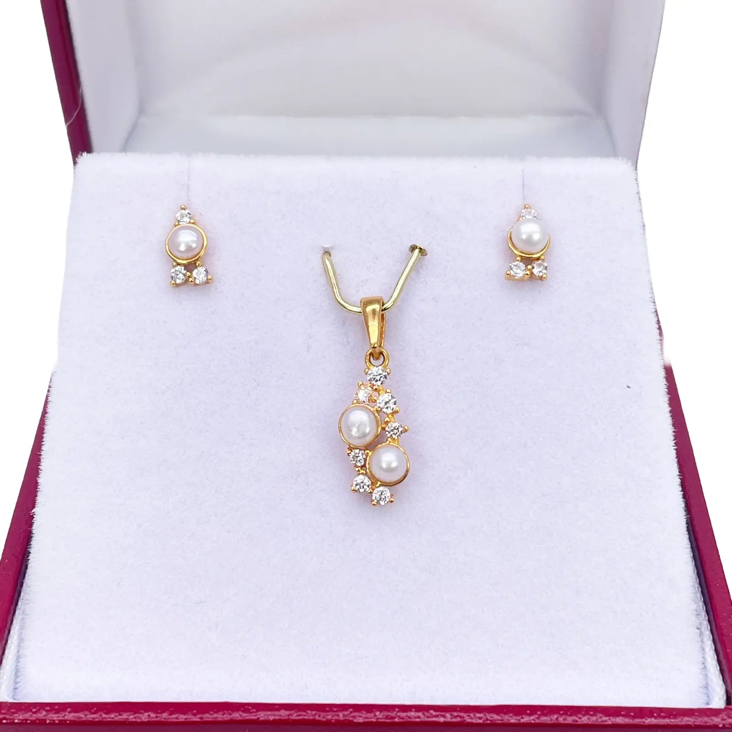 22ct Yellow Gold Round Freshwater Pearl Bubble Pendant and Matching Earrings Set 