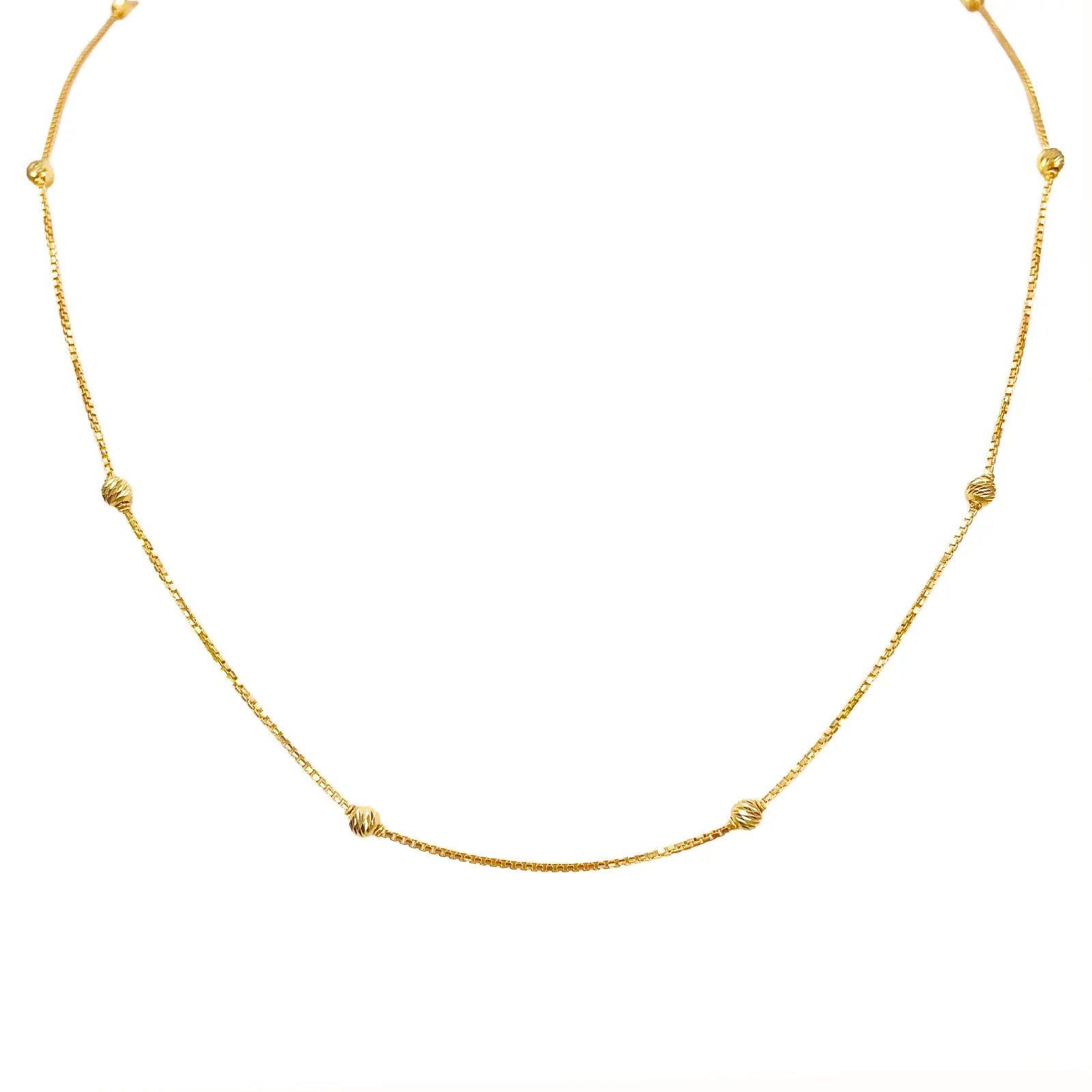 22ct Yellow Gold Shiny Diamond Cut Ball Eight Beaded Necklace Chain 18.5 Inches 